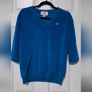 Oscar de la renta Vintage active women's v-neck pullover sweater Blue Size L